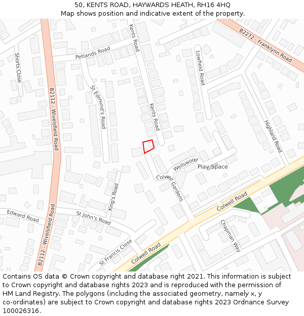 50, KENTS ROAD, HAYWARDS HEATH, RH16 4HQ: Location map and indicative extent of plot