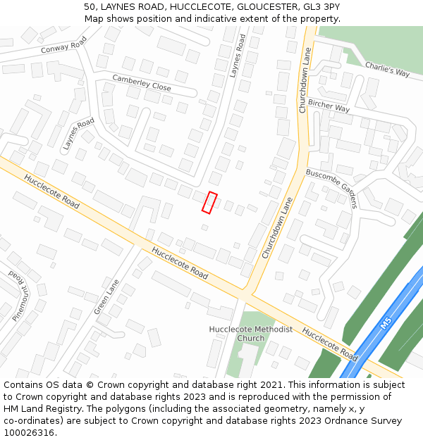 50, LAYNES ROAD, HUCCLECOTE, GLOUCESTER, GL3 3PY: Location map and indicative extent of plot