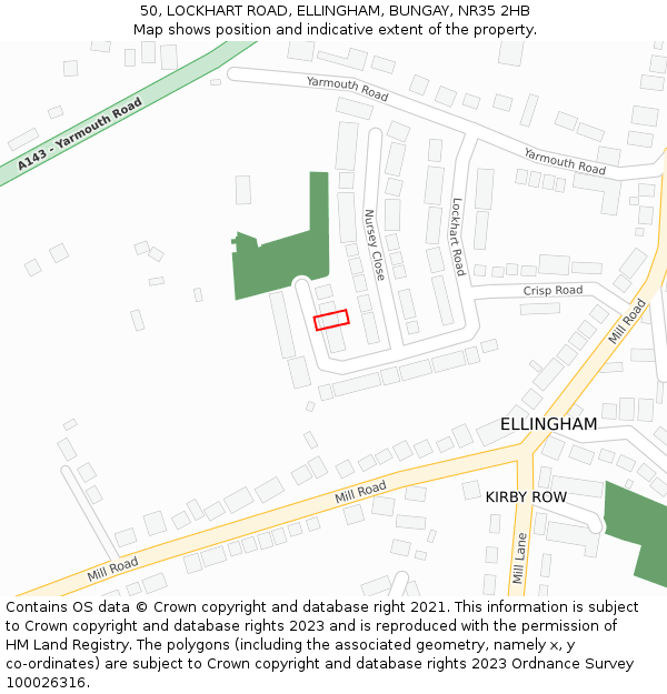 50, LOCKHART ROAD, ELLINGHAM, BUNGAY, NR35 2HB: Location map and indicative extent of plot