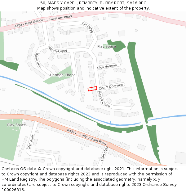 50, MAES Y CAPEL, PEMBREY, BURRY PORT, SA16 0EG: Location map and indicative extent of plot