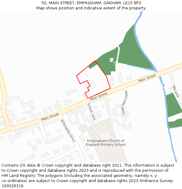 50, MAIN STREET, EMPINGHAM, OAKHAM, LE15 8PS: Location map and indicative extent of plot