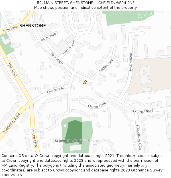 50, MAIN STREET, SHENSTONE, LICHFIELD, WS14 0NF: Location map and indicative extent of plot