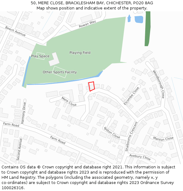 50, MERE CLOSE, BRACKLESHAM BAY, CHICHESTER, PO20 8AG: Location map and indicative extent of plot