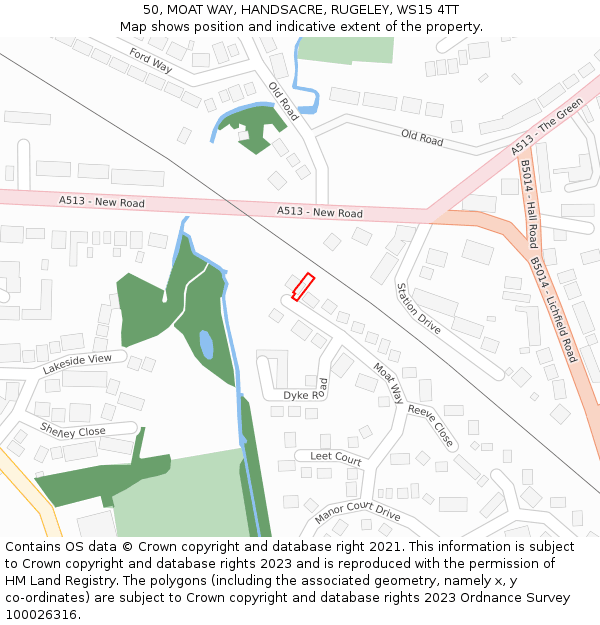 50, MOAT WAY, HANDSACRE, RUGELEY, WS15 4TT: Location map and indicative extent of plot