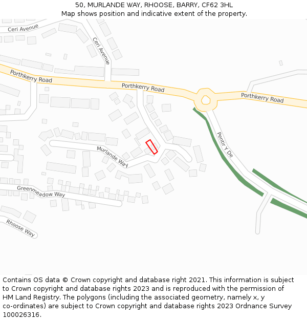 50, MURLANDE WAY, RHOOSE, BARRY, CF62 3HL: Location map and indicative extent of plot