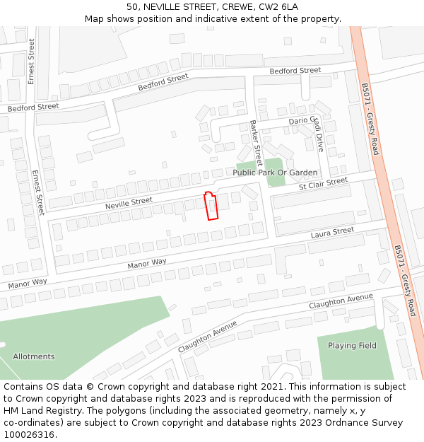 50, NEVILLE STREET, CREWE, CW2 6LA: Location map and indicative extent of plot