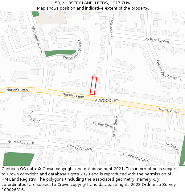 50, NURSERY LANE, LEEDS, LS17 7HW: Location map and indicative extent of plot