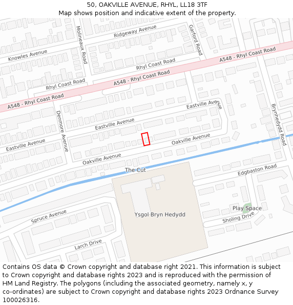 50, OAKVILLE AVENUE, RHYL, LL18 3TF: Location map and indicative extent of plot