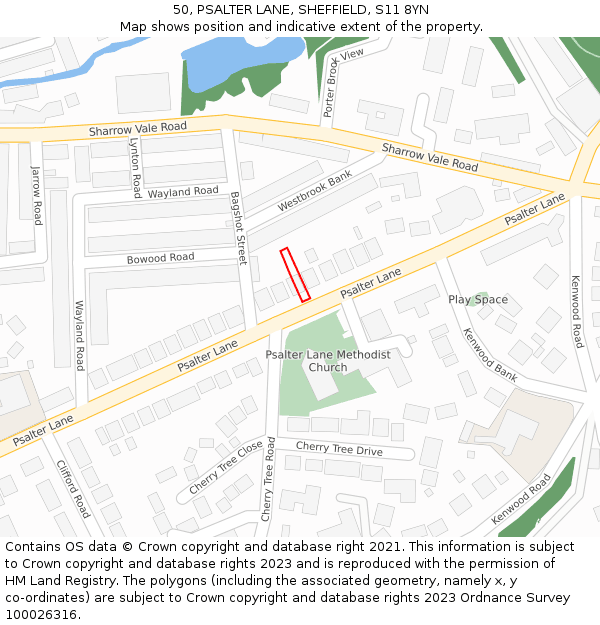50, PSALTER LANE, SHEFFIELD, S11 8YN: Location map and indicative extent of plot