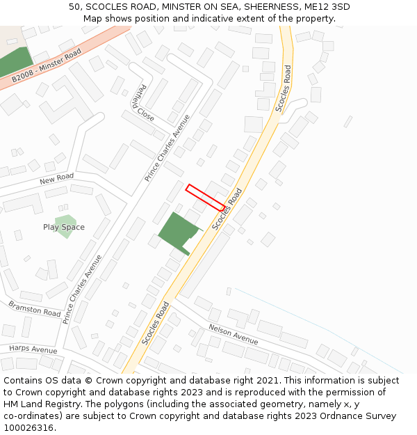 50, SCOCLES ROAD, MINSTER ON SEA, SHEERNESS, ME12 3SD: Location map and indicative extent of plot