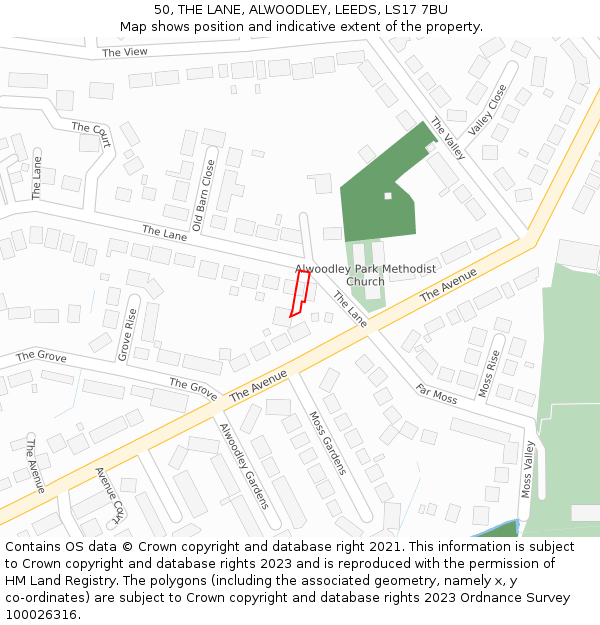 50, THE LANE, ALWOODLEY, LEEDS, LS17 7BU: Location map and indicative extent of plot