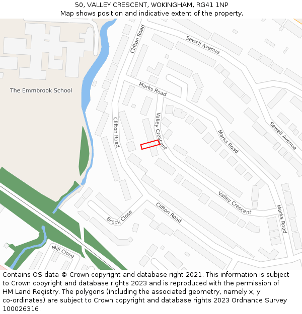 50, VALLEY CRESCENT, WOKINGHAM, RG41 1NP: Location map and indicative extent of plot