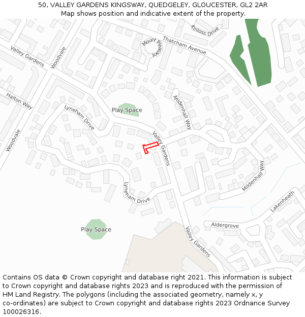 50, VALLEY GARDENS KINGSWAY, QUEDGELEY, GLOUCESTER, GL2 2AR: Location map and indicative extent of plot