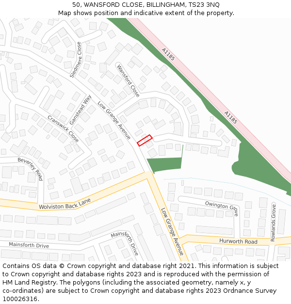 50, WANSFORD CLOSE, BILLINGHAM, TS23 3NQ: Location map and indicative extent of plot