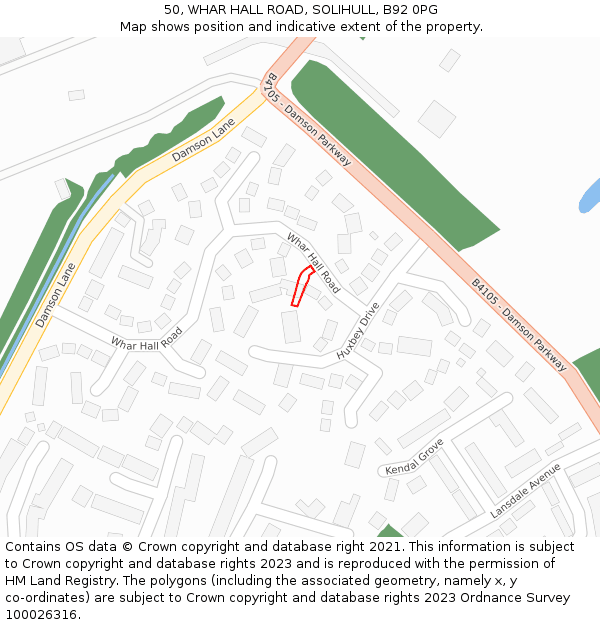 50, WHAR HALL ROAD, SOLIHULL, B92 0PG: Location map and indicative extent of plot