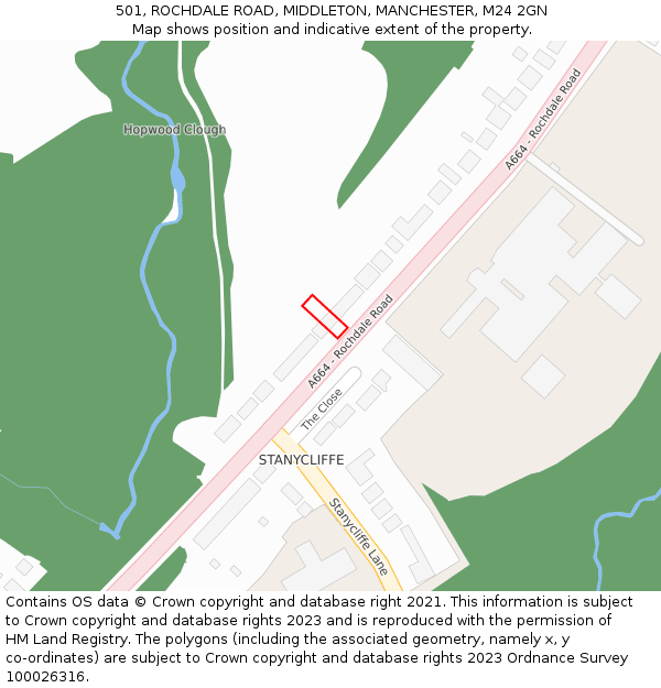 501, ROCHDALE ROAD, MIDDLETON, MANCHESTER, M24 2GN: Location map and indicative extent of plot