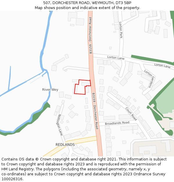 507, DORCHESTER ROAD, WEYMOUTH, DT3 5BP: Location map and indicative extent of plot