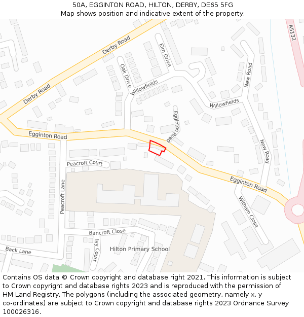 50A, EGGINTON ROAD, HILTON, DERBY, DE65 5FG: Location map and indicative extent of plot