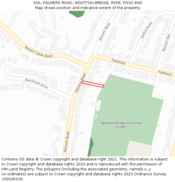 50A, PALMERS ROAD, WOOTTON BRIDGE, RYDE, PO33 4ND: Location map and indicative extent of plot