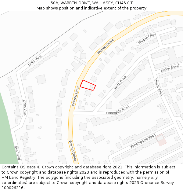 50A, WARREN DRIVE, WALLASEY, CH45 0JT: Location map and indicative extent of plot