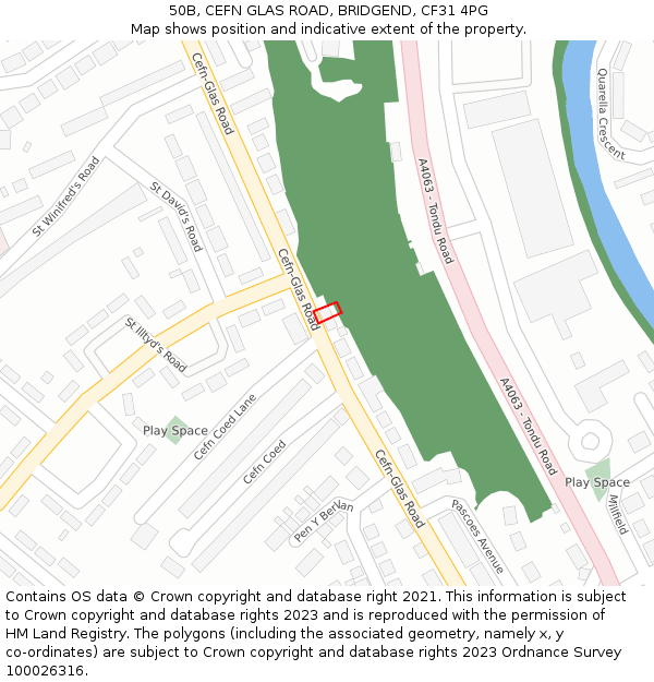 50B, CEFN GLAS ROAD, BRIDGEND, CF31 4PG: Location map and indicative extent of plot