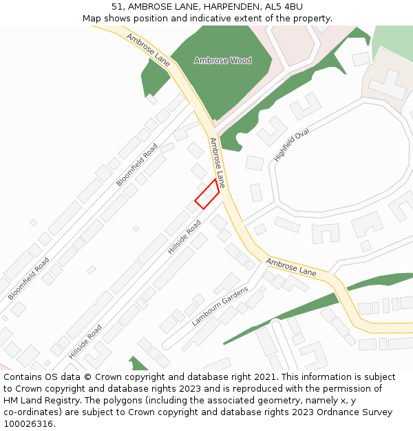 51, AMBROSE LANE, HARPENDEN, AL5 4BU: Location map and indicative extent of plot