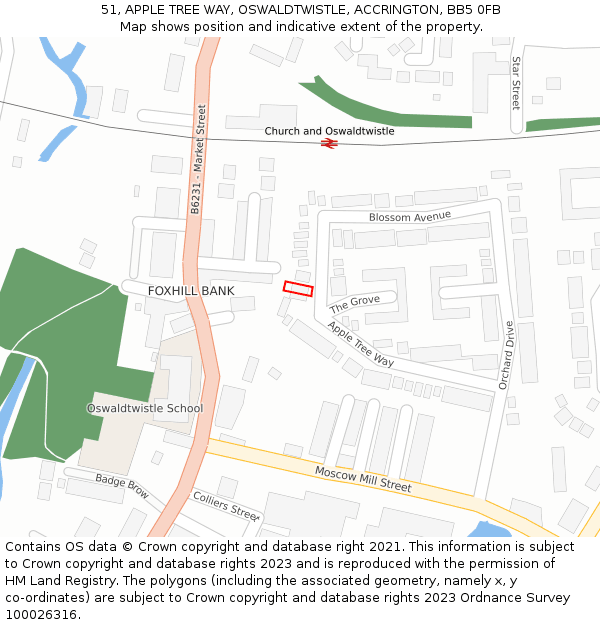 51, APPLE TREE WAY, OSWALDTWISTLE, ACCRINGTON, BB5 0FB: Location map and indicative extent of plot