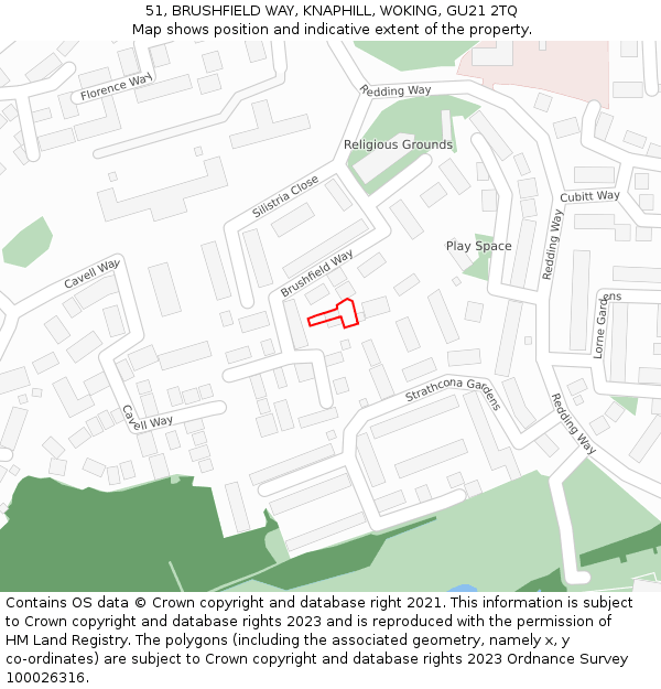 51, BRUSHFIELD WAY, KNAPHILL, WOKING, GU21 2TQ: Location map and indicative extent of plot