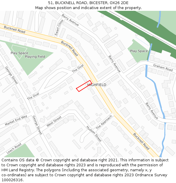 51, BUCKNELL ROAD, BICESTER, OX26 2DE: Location map and indicative extent of plot