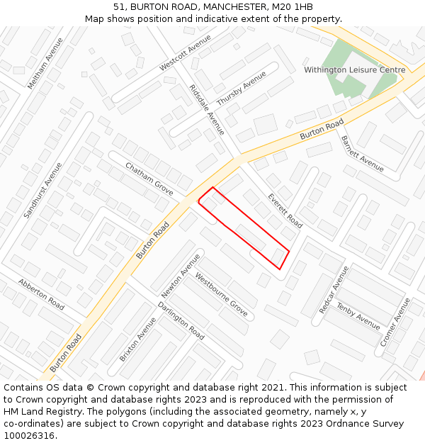 51, BURTON ROAD, MANCHESTER, M20 1HB: Location map and indicative extent of plot