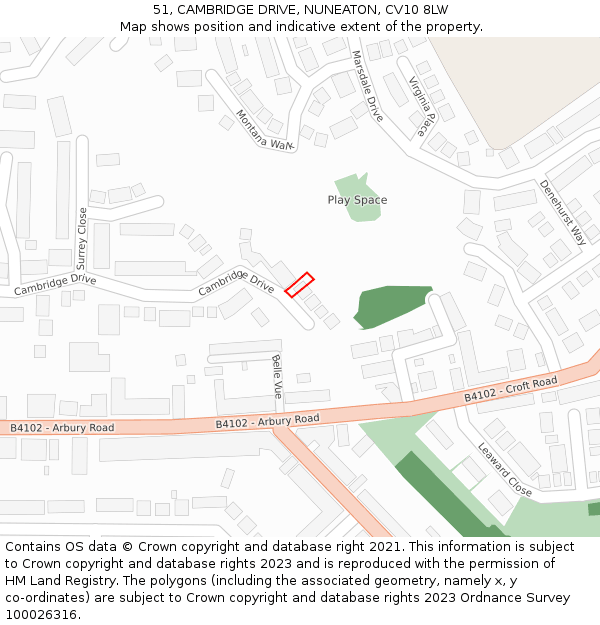 51, CAMBRIDGE DRIVE, NUNEATON, CV10 8LW: Location map and indicative extent of plot