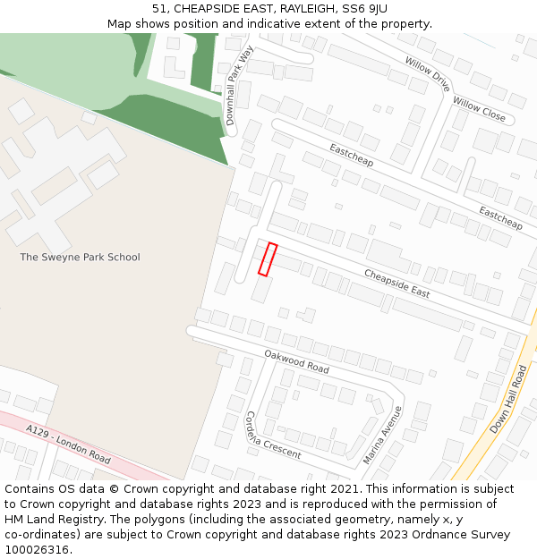 51, CHEAPSIDE EAST, RAYLEIGH, SS6 9JU: Location map and indicative extent of plot