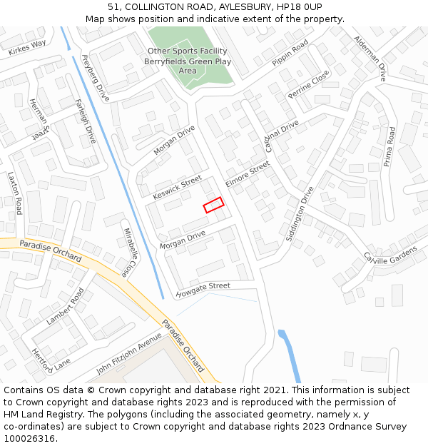 51, COLLINGTON ROAD, AYLESBURY, HP18 0UP: Location map and indicative extent of plot