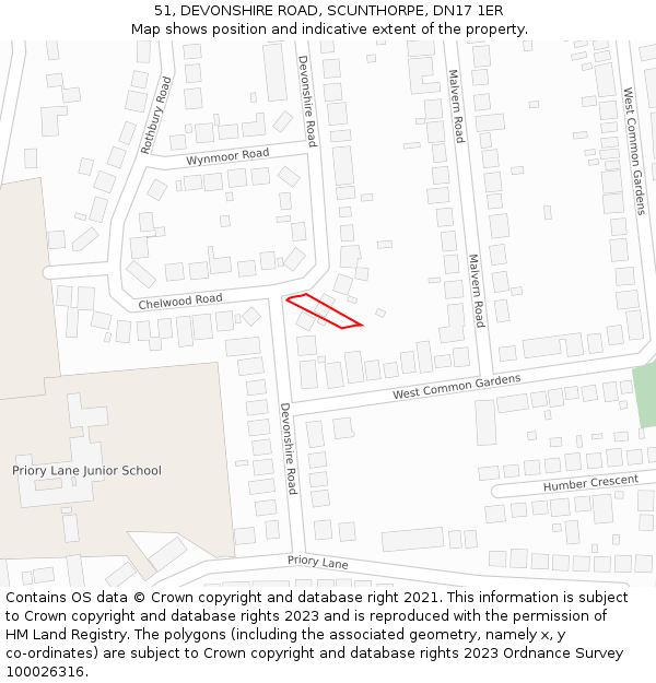 51, DEVONSHIRE ROAD, SCUNTHORPE, DN17 1ER: Location map and indicative extent of plot