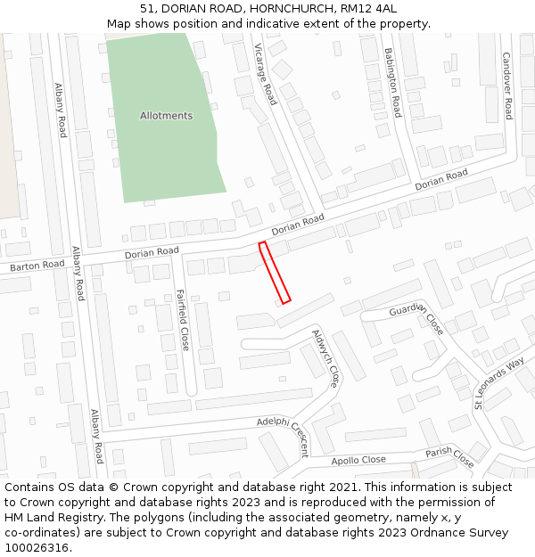 51, DORIAN ROAD, HORNCHURCH, RM12 4AL: Location map and indicative extent of plot