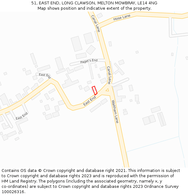 51, EAST END, LONG CLAWSON, MELTON MOWBRAY, LE14 4NG: Location map and indicative extent of plot