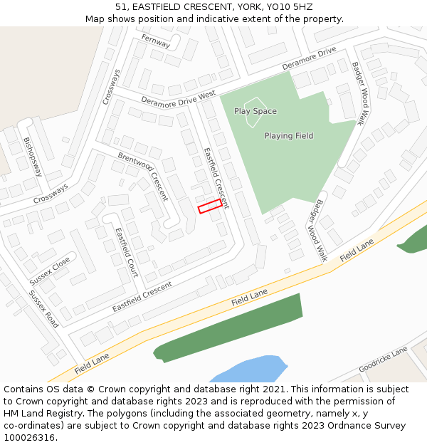 51, EASTFIELD CRESCENT, YORK, YO10 5HZ: Location map and indicative extent of plot