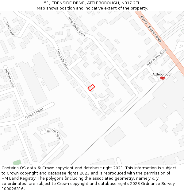 51, EDENSIDE DRIVE, ATTLEBOROUGH, NR17 2EL: Location map and indicative extent of plot