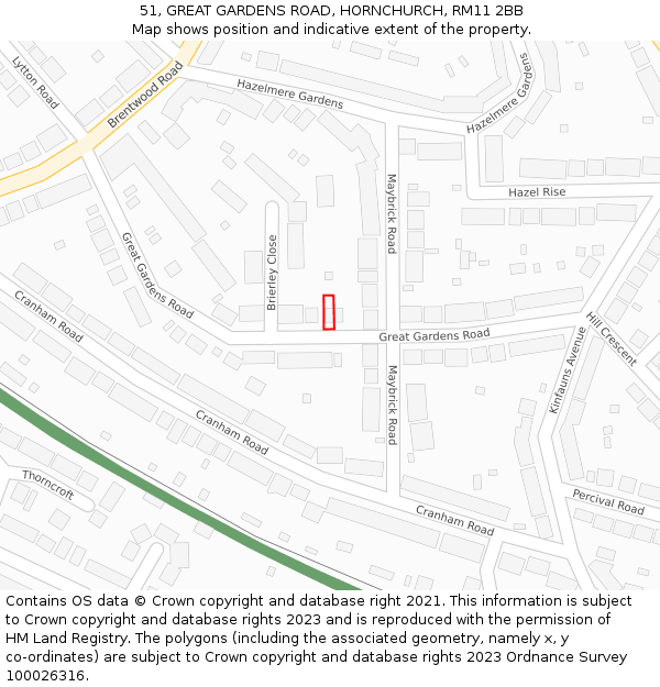 51, GREAT GARDENS ROAD, HORNCHURCH, RM11 2BB: Location map and indicative extent of plot