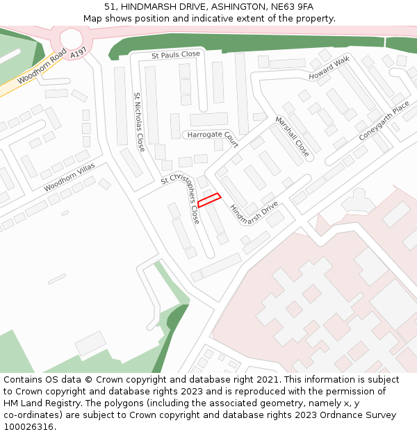 51, HINDMARSH DRIVE, ASHINGTON, NE63 9FA: Location map and indicative extent of plot