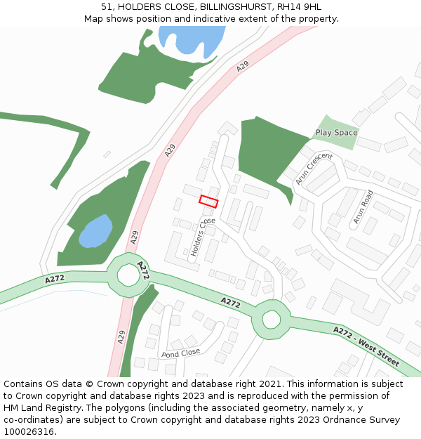 51, HOLDERS CLOSE, BILLINGSHURST, RH14 9HL: Location map and indicative extent of plot