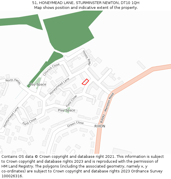 51, HONEYMEAD LANE, STURMINSTER NEWTON, DT10 1QH: Location map and indicative extent of plot