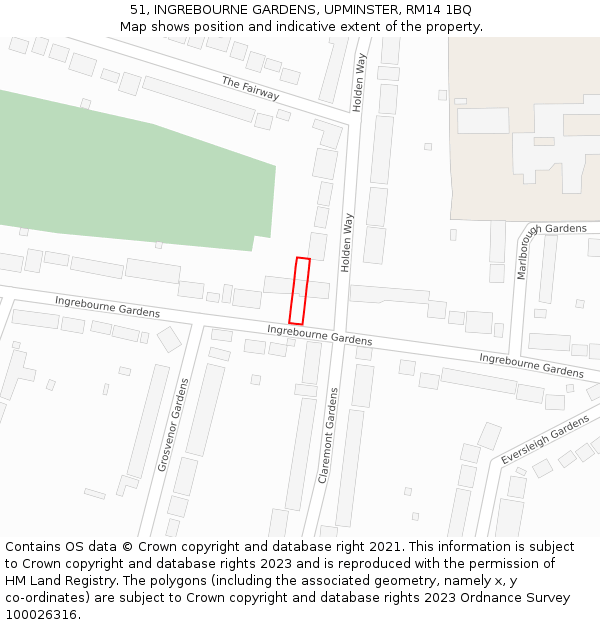 51, INGREBOURNE GARDENS, UPMINSTER, RM14 1BQ: Location map and indicative extent of plot