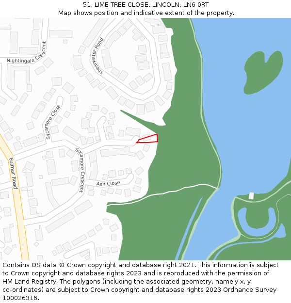 51, LIME TREE CLOSE, LINCOLN, LN6 0RT: Location map and indicative extent of plot