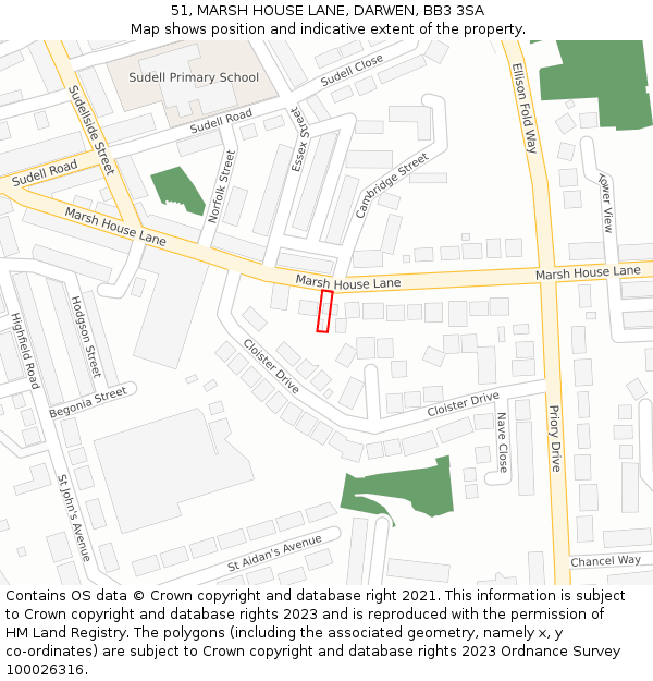 51, MARSH HOUSE LANE, DARWEN, BB3 3SA: Location map and indicative extent of plot