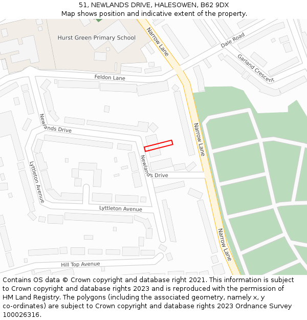 51, NEWLANDS DRIVE, HALESOWEN, B62 9DX: Location map and indicative extent of plot