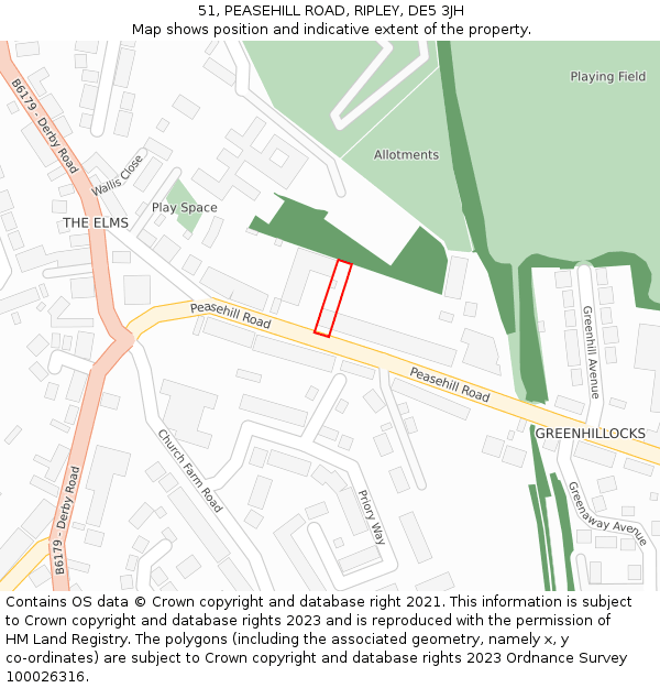 51, PEASEHILL ROAD, RIPLEY, DE5 3JH: Location map and indicative extent of plot