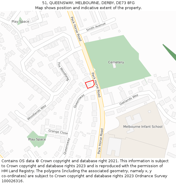 51, QUEENSWAY, MELBOURNE, DERBY, DE73 8FG: Location map and indicative extent of plot