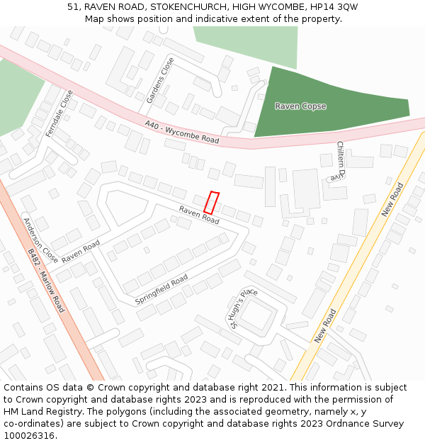 51, RAVEN ROAD, STOKENCHURCH, HIGH WYCOMBE, HP14 3QW: Location map and indicative extent of plot