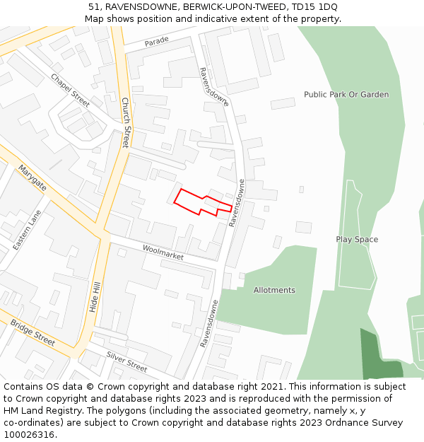 51, RAVENSDOWNE, BERWICK-UPON-TWEED, TD15 1DQ: Location map and indicative extent of plot